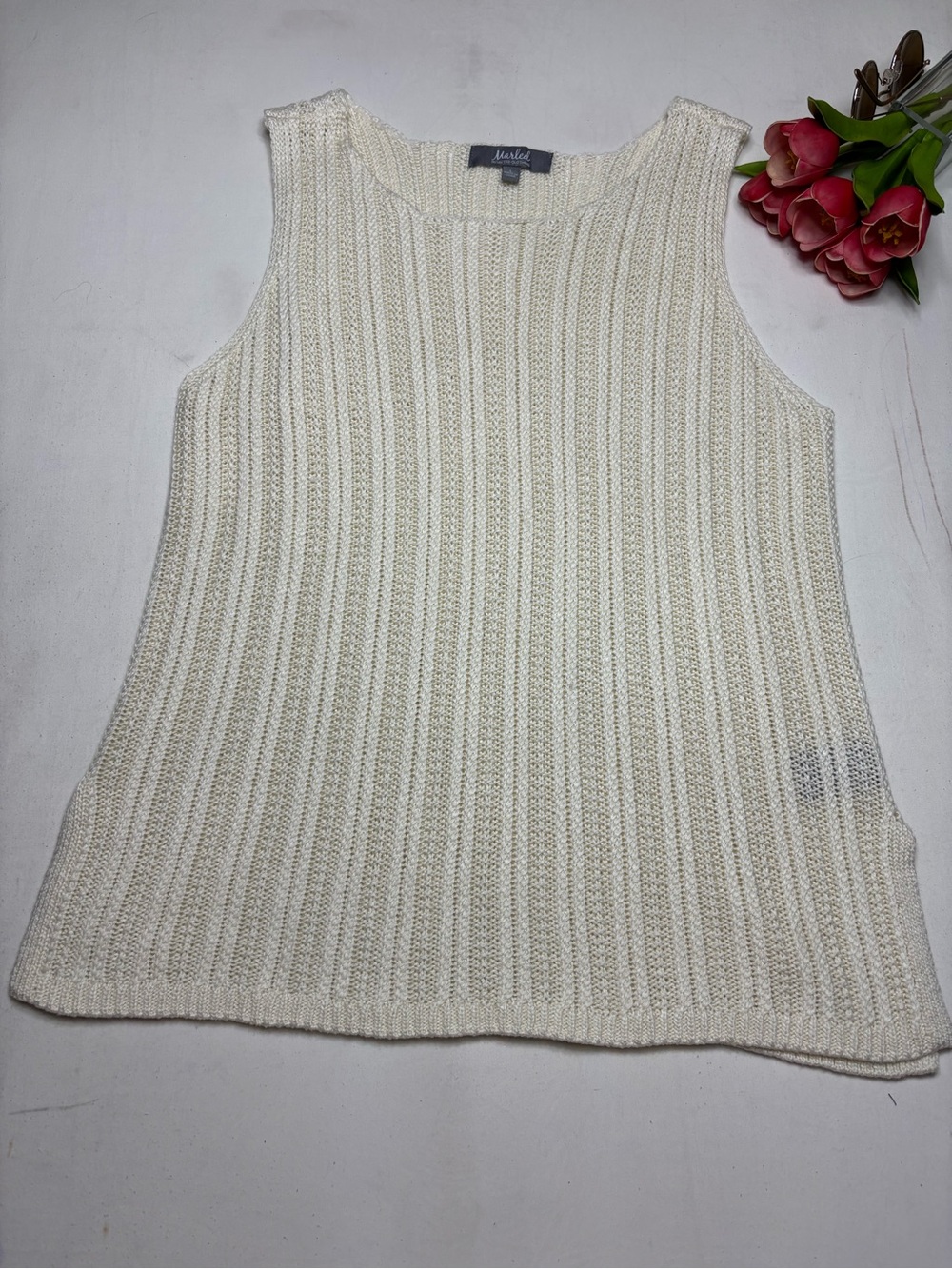 Marled Reunited Clothing Cream Ribbed Knit Tank Top - Size L Minimalist Basic